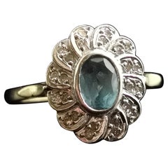 Vintage blue Topaz and Diamond cluster ring, 9 karat gold 