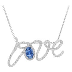 Natural Blue Sapphire White Diamond 18K Gold Pendant Necklace