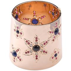 Cabochon Blue Garnet Diamond Rose Gold Cuff Bracelet 9