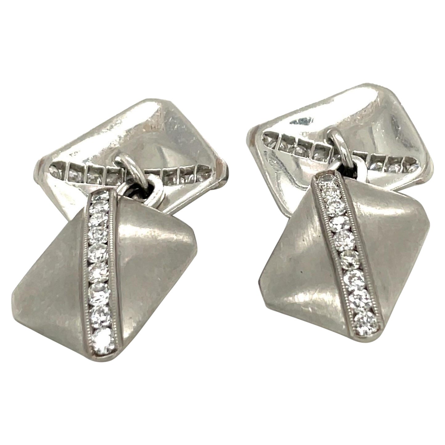 Boutons de manchette rectangulaires double face en platine et diamants de 1,00 carat