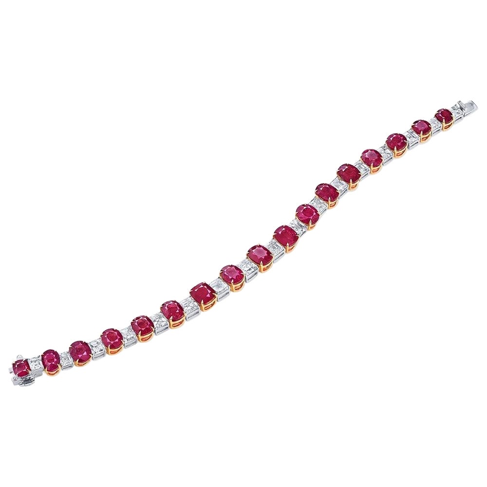 Emilio Jewelry Bracelet en rubis de Birmanie couleur sang de pigeon, certifié 27,00 carats, sans chaleur en vente
