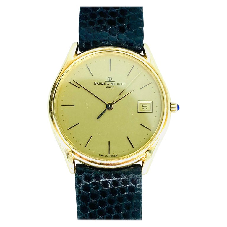 Vintage Baume & Mercier Geneve 34mm 14k Gold Date Wristwatch For Sale