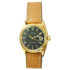 Rolex Yellow Gold Black Dial Datejust Wristwatch Ref 1601