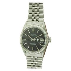 Vintage Rolex Stainless Steel Black Dial Datejust Wristwatch Ref 1603