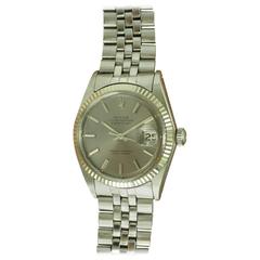 Vintage Rolex White Gold Stainless Steel Datejust Fluted Bezel Wristwatch Ref 1601 