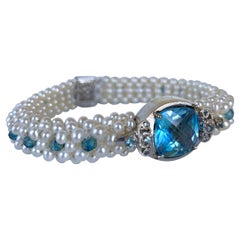 Marina J. Pearl & London Blue Topaz Bracelet with 14k White Gold
