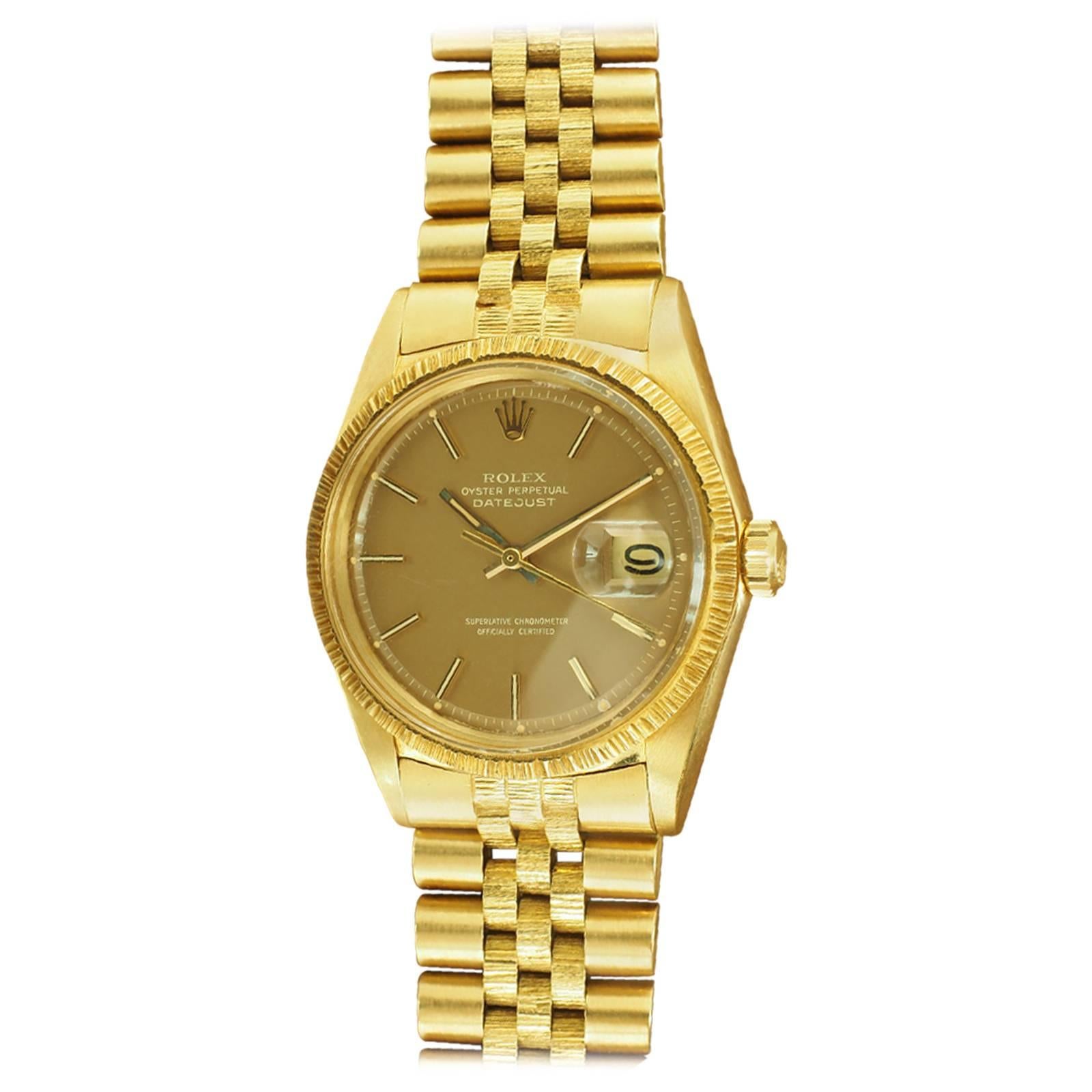 Rolex Yellow Gold Albino Galvanized Cappucino Dial Datejust Wristwatch Ref 1607 For Sale