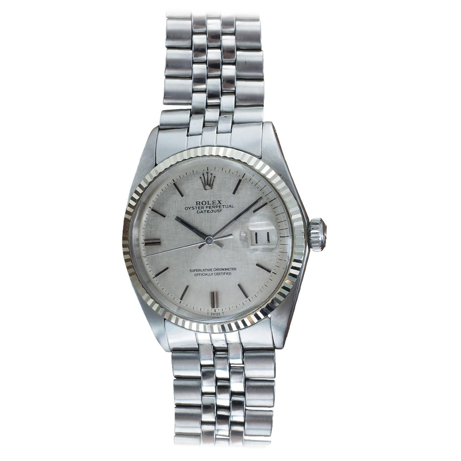 Rolex White Gold Oyster Perpetual Datejust Self Winding Wristwatch Ref 1601 For Sale