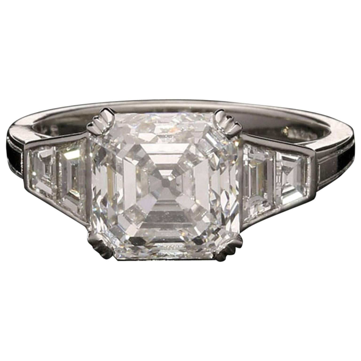 A 3.31ct Asscher Cut Diamond Ring With Graduated Trapezoid Shoulders By Hancock