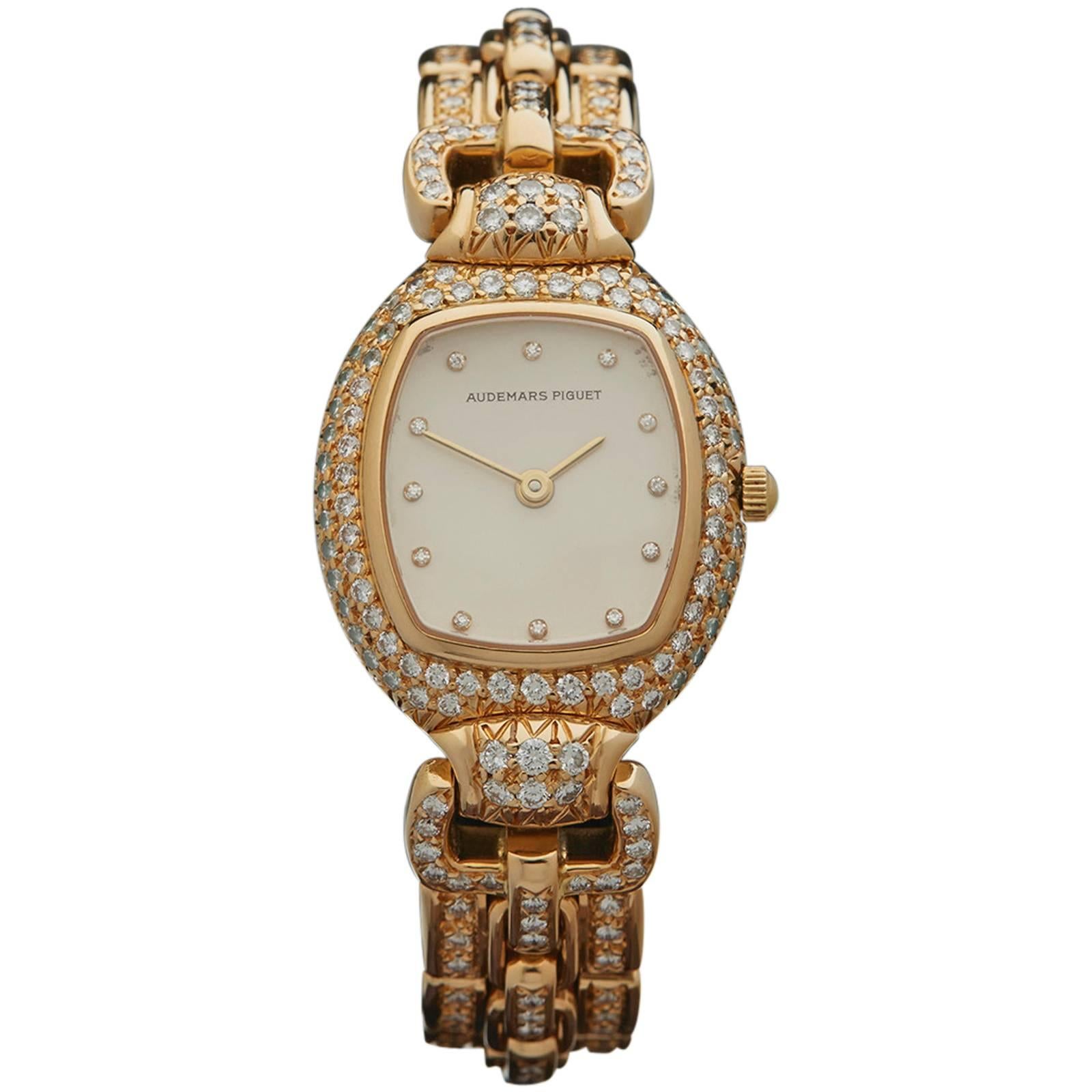 Audemars Piguet Lady's Yellow Gold Factory Diamonds Quartz Wristwatch