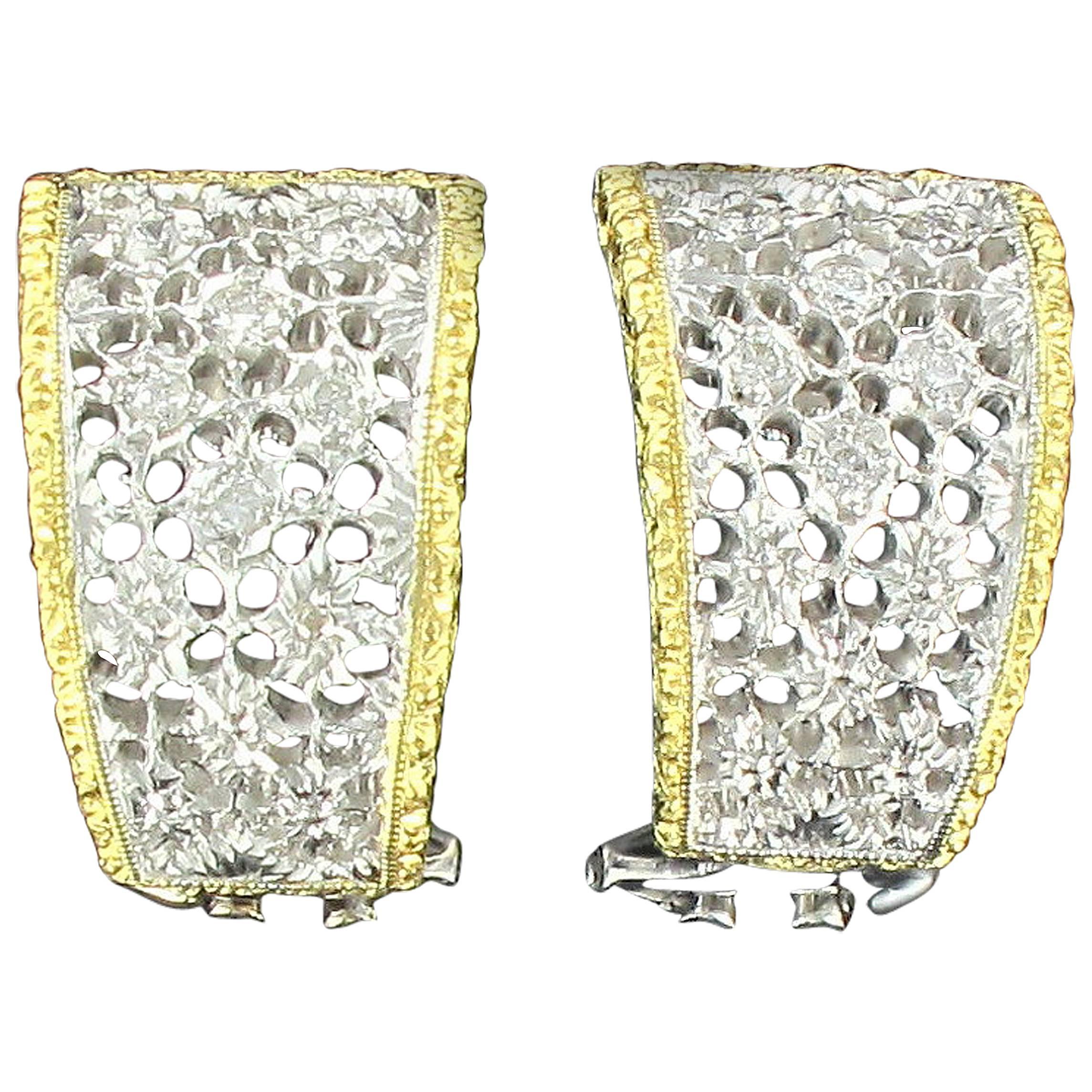 Diamond Two Color Gold Filigree Earrings