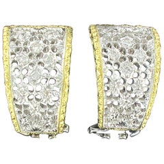 Vintage Diamond Two Color Gold Filigree Earrings