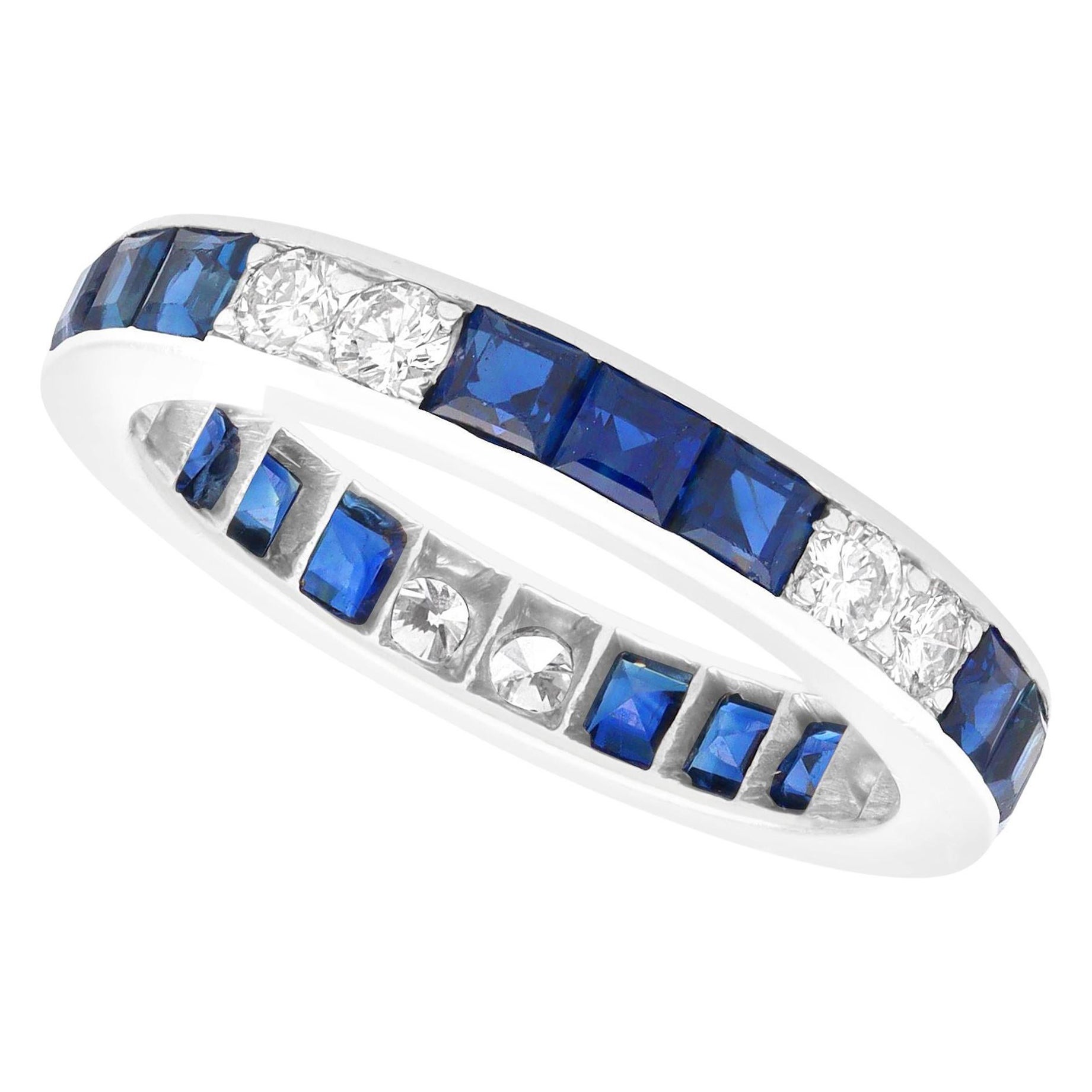 Vintage 1.45 Carat Sapphire and 0.72 Carat Diamond White Gold Full Eternity Ring For Sale