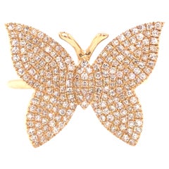 14K Pave Diamond Butterfly Ring Yellow Gold