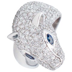 Blue Sapphires,Diamonds,18 Karat White Gold Cheetah Shape  Ring.