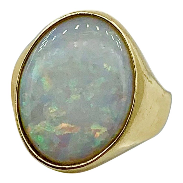 Bague rétro Eames en or 14 carats avec opale de 4 carats, style mi-siècle moderne, époque médiévale