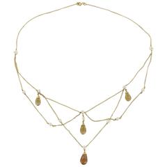Unique Citrine Pearl Gold Necklace 4