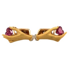 Carrera Y Carrera 18 KT YG Hand Earrings 1.40Ct Ruby Heart .06Ct Diamond