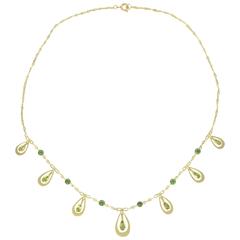 1900s Emerald Peridot Gold Necklace