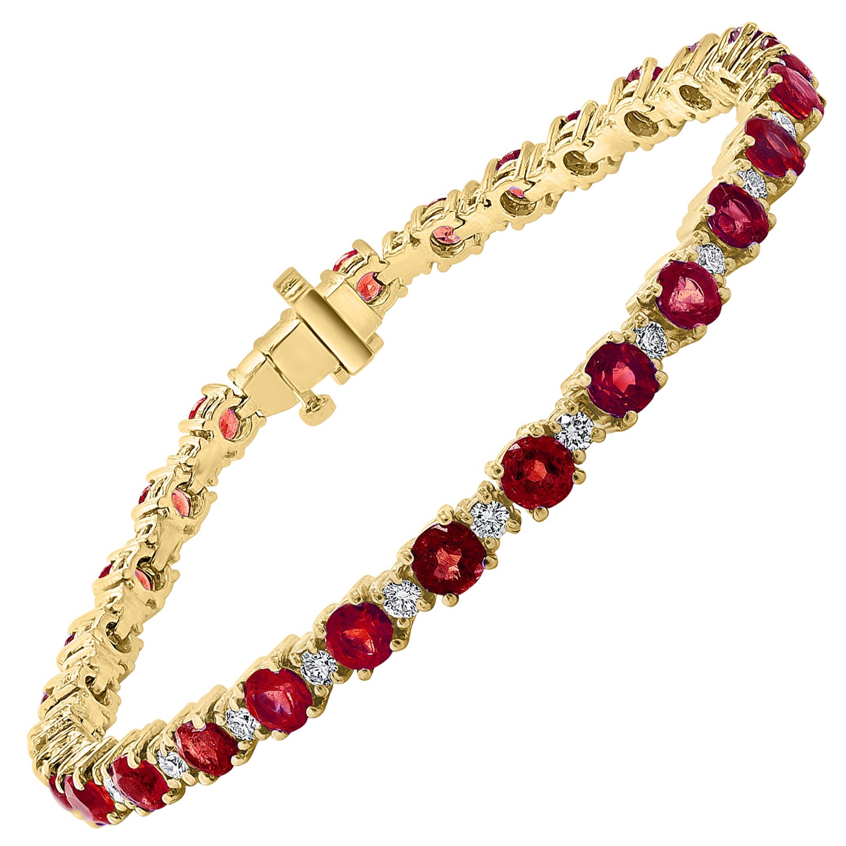 8.70 Carat Alternating Ruby and Diamond Tennis Bracelet in 14K Yellow Gold For Sale