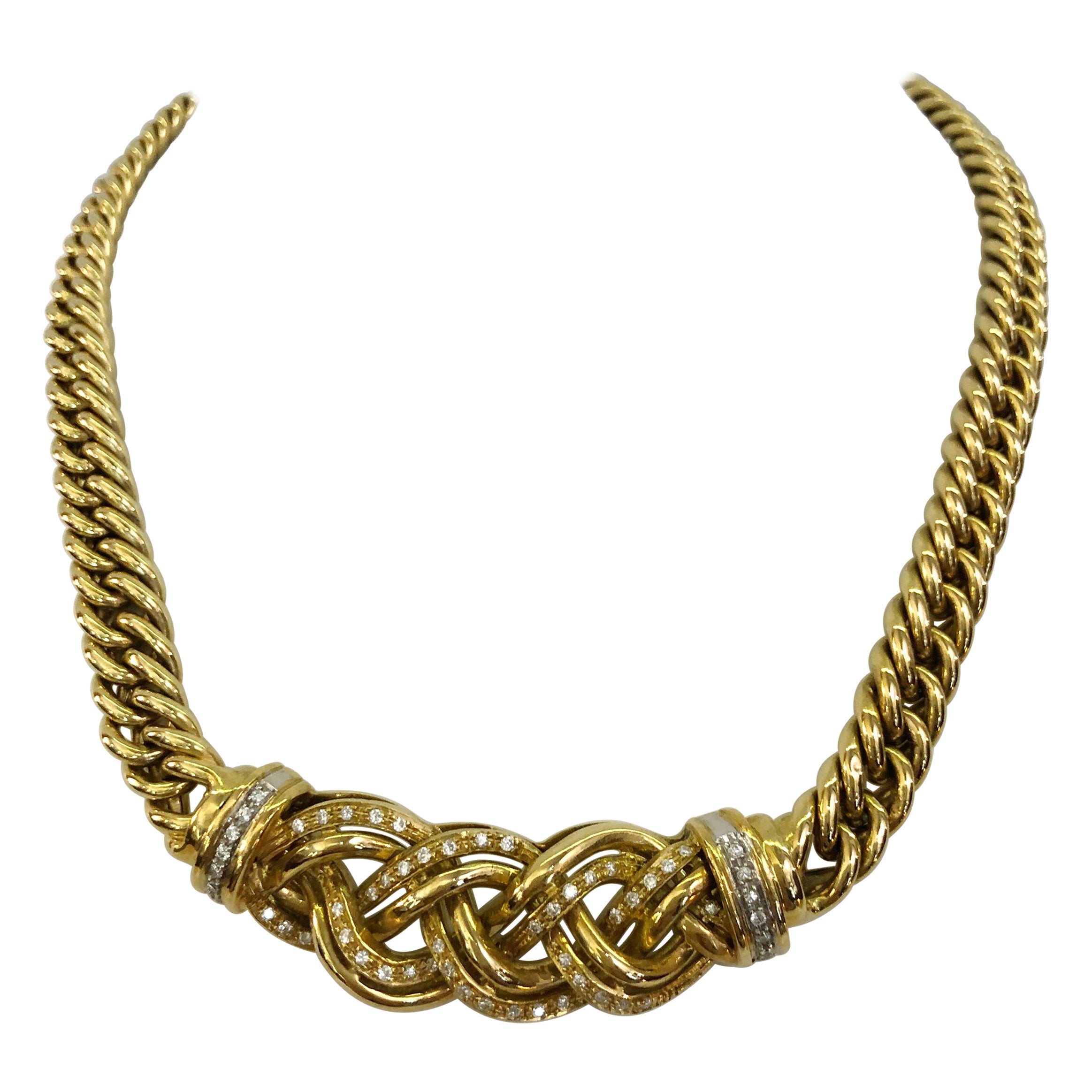 18 Karat Gold with Diamonds Necklace For Sale