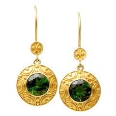 Steven Battelle 2,3 Karat grüner Turmalin 18K Gold Tropfenohrringe