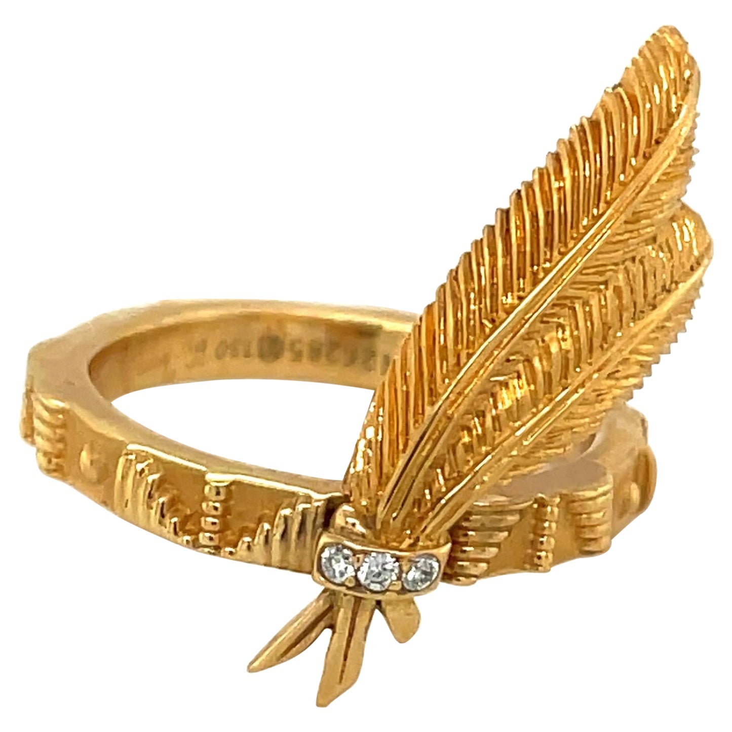 Carrera Y Carrera 18KT Gelbgold Indischer Kopf Kleid Ring Diamant 0,03 Karat im Angebot