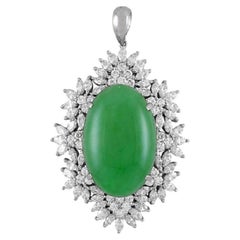 Fine Large Jadeite Jade Diamond Floral Platinum Pendant, GIA Certified