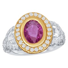1.89 Carat Oval Cut Pink Sapphire and Diamond Ring in 14K Mix