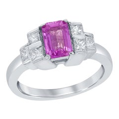 0.80 Carat Emerald Cut Pink Sapphire Diamond Engagement Ring