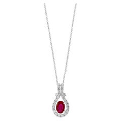 Pendentif goutte en or blanc 18 carats avec rubis et diamants en forme de poire de 0,51 carat