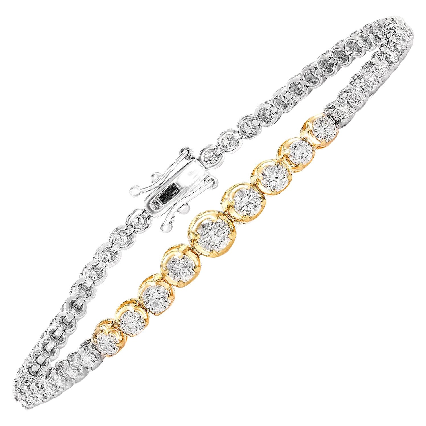 Grandeur 2.25 Carat Round Cut Diamond Tennis Bracelet in Yellow and White Gold For Sale