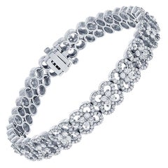 Bracelet tennis à fleurs en or blanc 14 carats avec diamants taille ronde de 6,03 carats