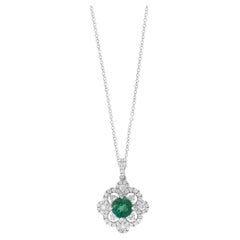 Collier pendentif en or 18 carats avec diamants et émeraudes de taille ronde de 0,81 carat