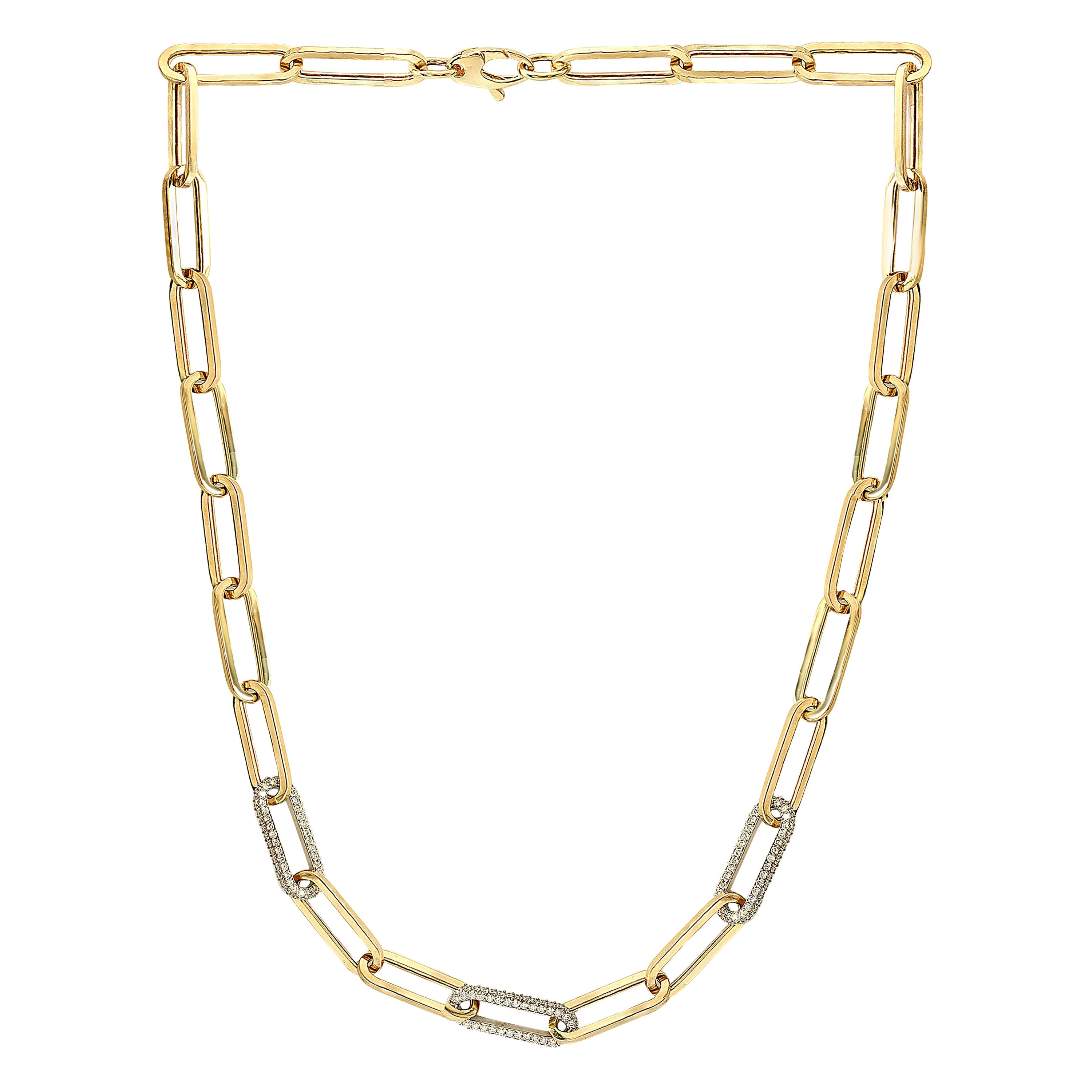 Grande Grandeur 2,64 Karat Papierklammer-Diamant-Halskette aus 14K Gelb- und Weißgold