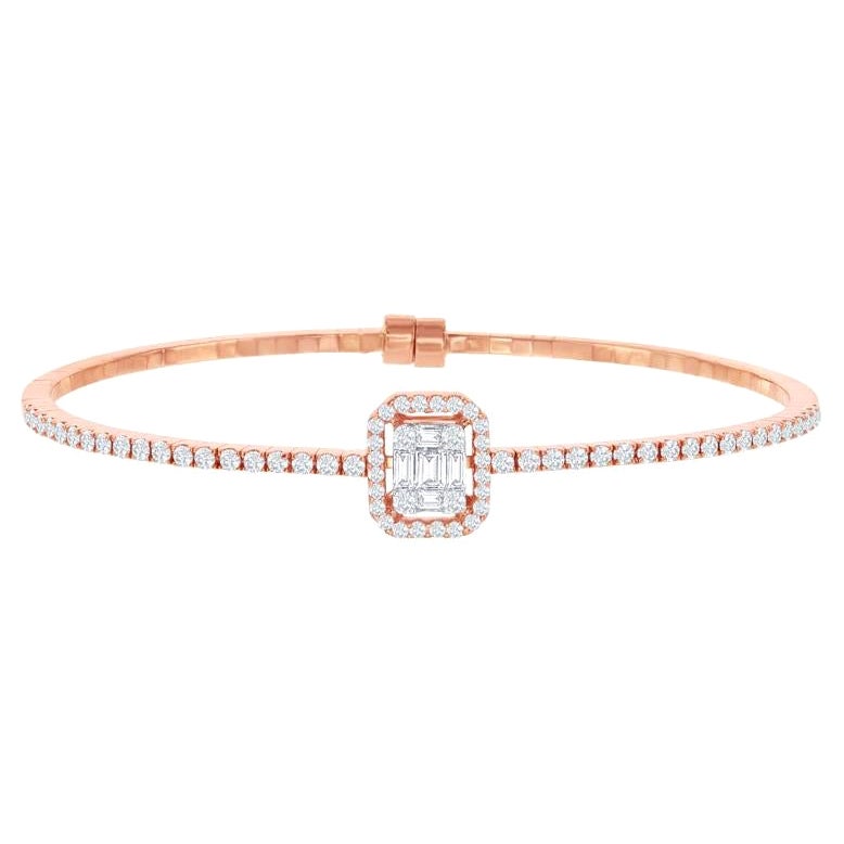 Grandeur 0.21 Carat Baguette Diamond 18K Rose Gold Cuff Bracelet For Sale