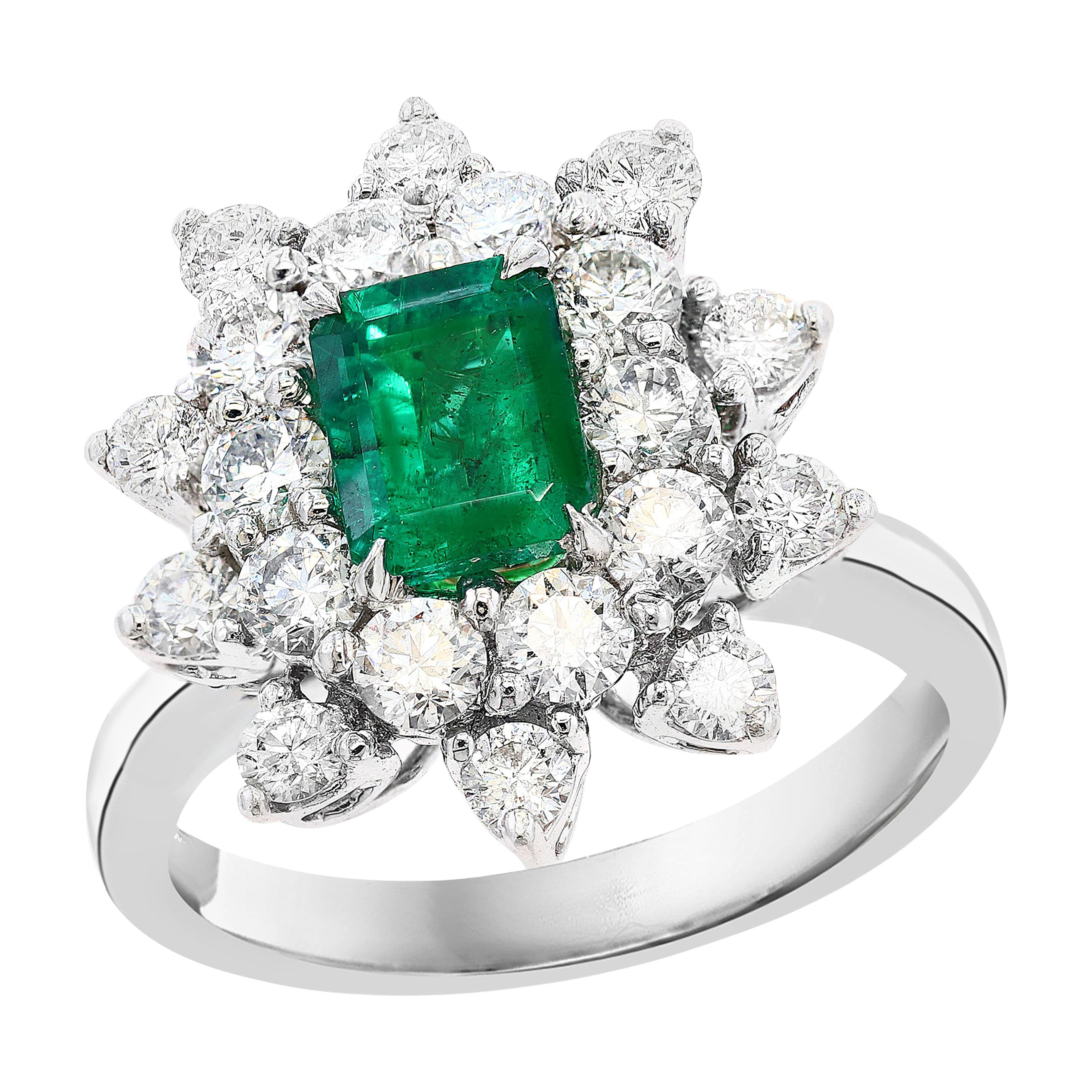 Grandeur 1.06 Carat Emerald Cut Emerald and Diamond 18 K WhiteGold Cocktail Ring