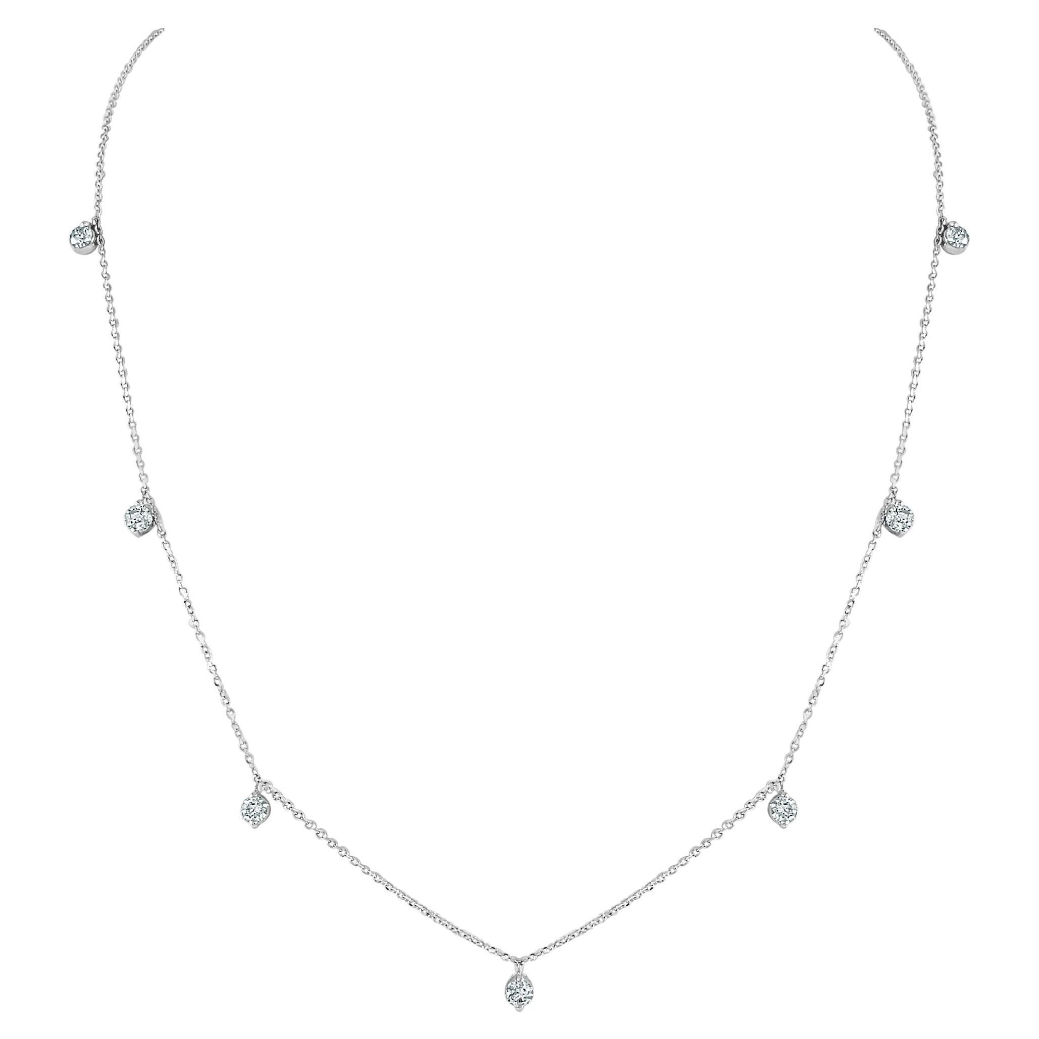 14K White Gold 0.79 Carat Diamond Station Dangle Necklace 16-18 inches For Sale
