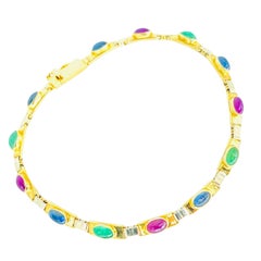 Retro Multi-Color Oval Cabochon Emerald, Ruby & Sapphire Tennis Bracelet Italy