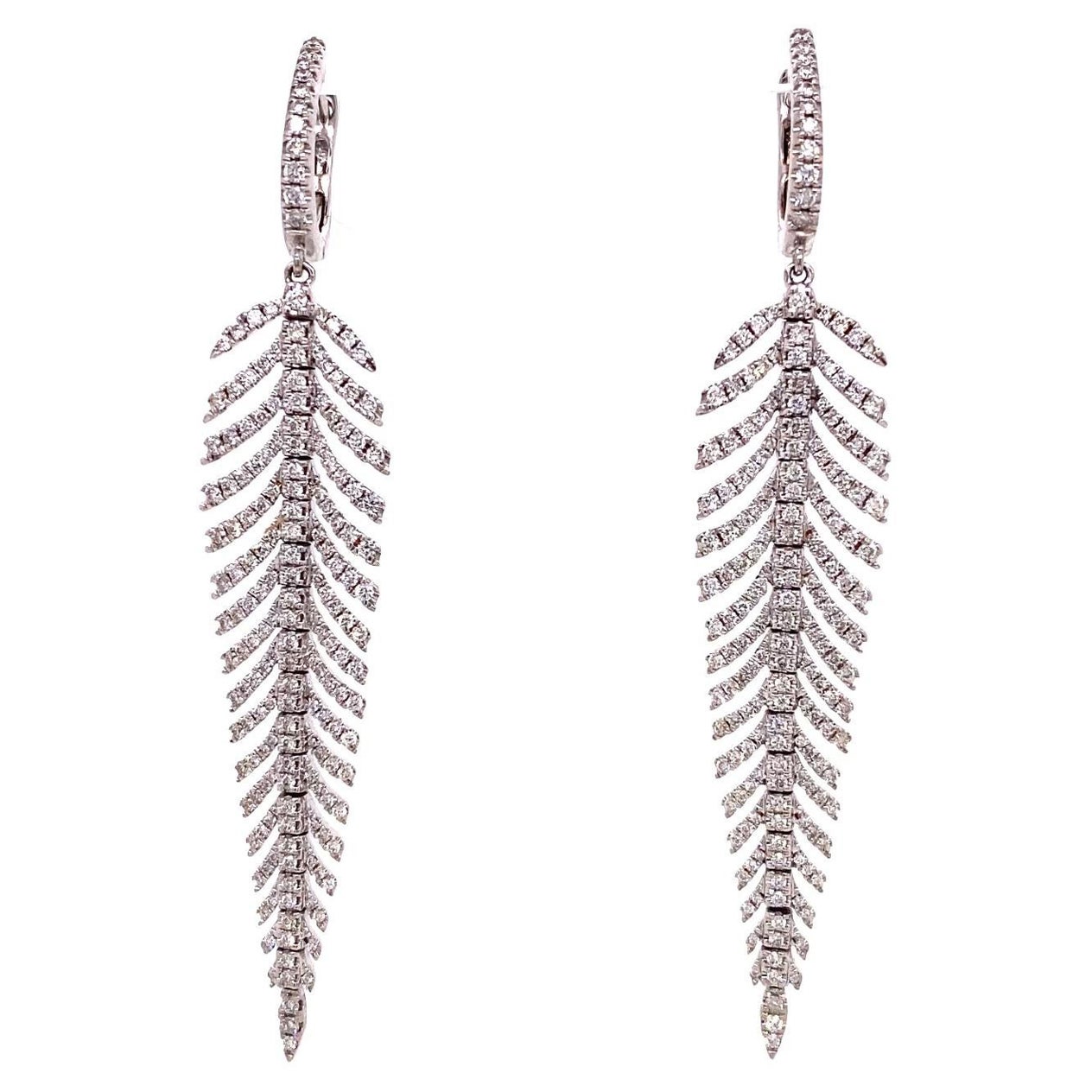 Diamond Feather Earrings For Sale