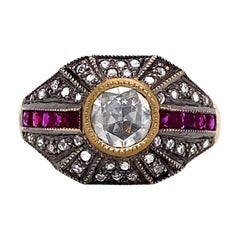 Antique Rose Cut Diamond and Ruby Ring Art Deco