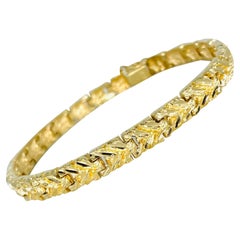Retro Nugget Style Diamond Cut Leaf Design Link Bracelet 14k Gold