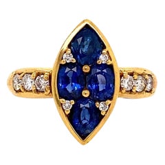 Antique Blue Sapphire Ring with Diamonds and Gold