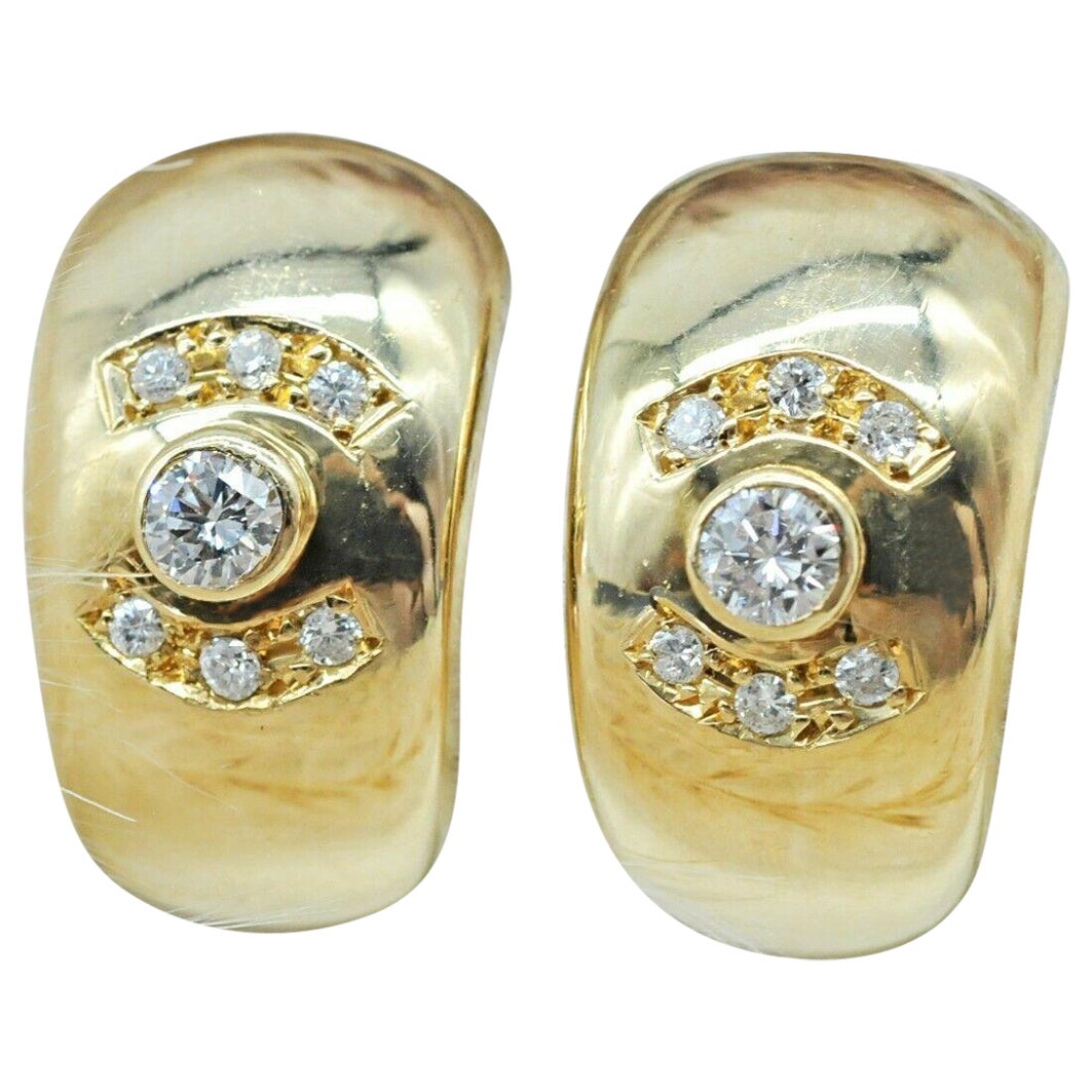 18k Yellow Gold Wide Diamond Huggie Earrings