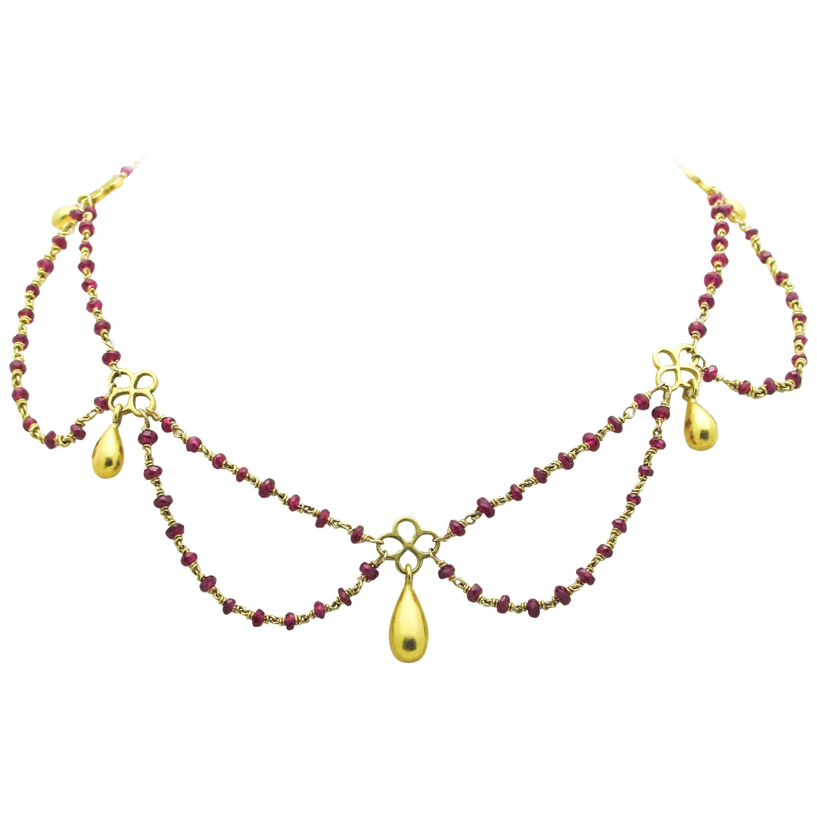 Ruby 18k Gold Multistrand Necklace