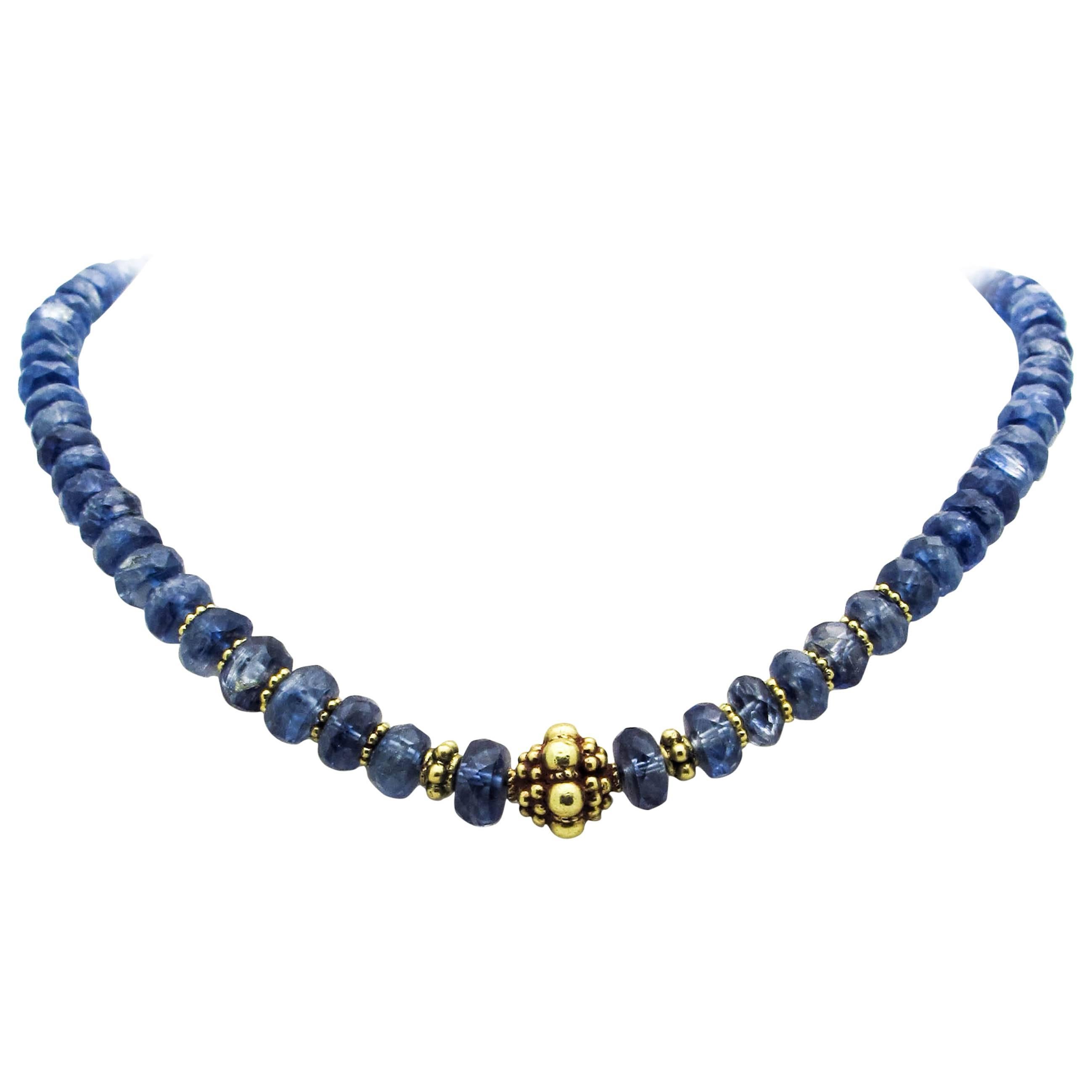 Kyanite Gold Beaded Necklace