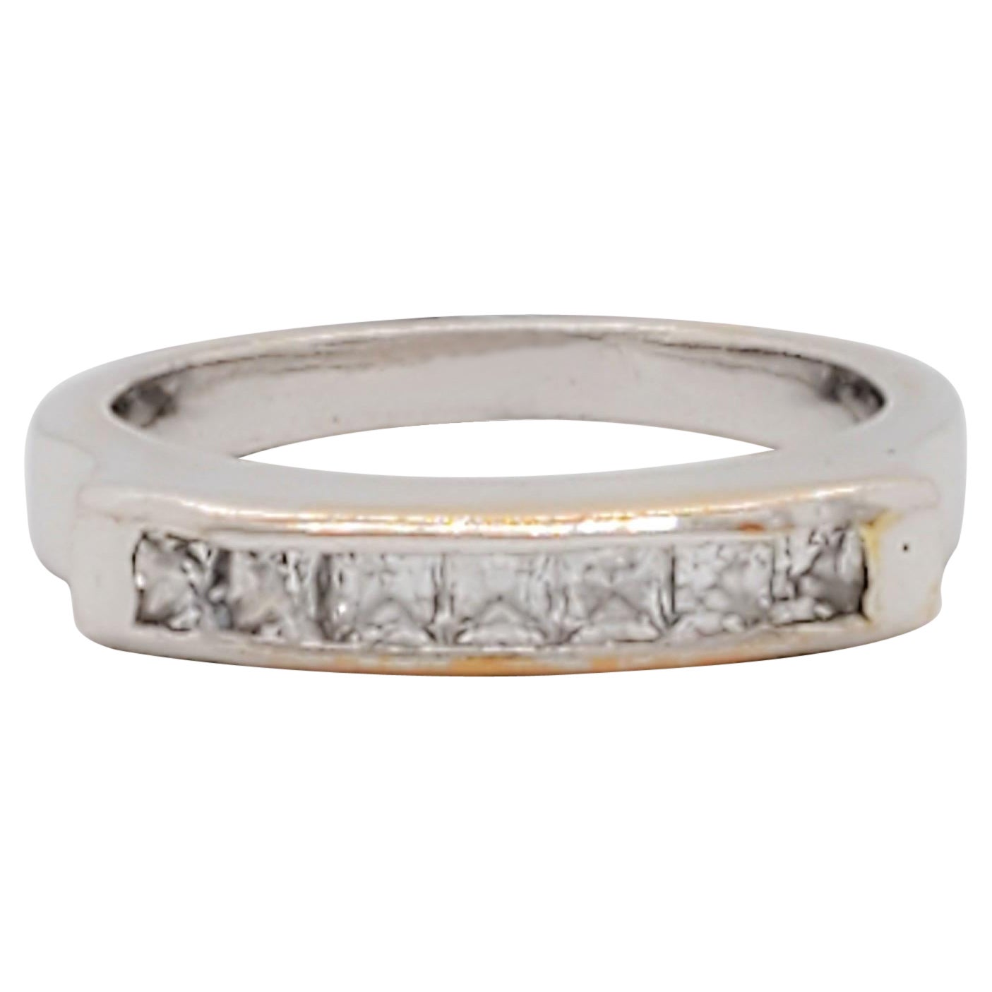 White Diamond Square Band Ring in 18k White Gold For Sale