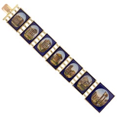 Rare, 18 Karat Yellow Gold and 'Roman Monument' Micro Mosaic Bracelet