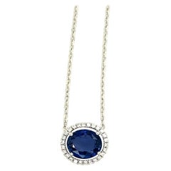 2.74 Carat Oval-Cut Vivid Blue Sapphire and White Diamond Pendant Necklace