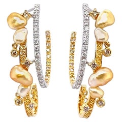 Keshi Pearl and Diamonds Hoop Earrings in 18 Karat Gold
